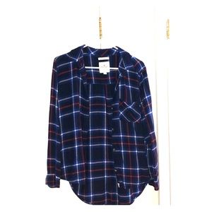 Blue, red, and white “boyfriend fit” flannel